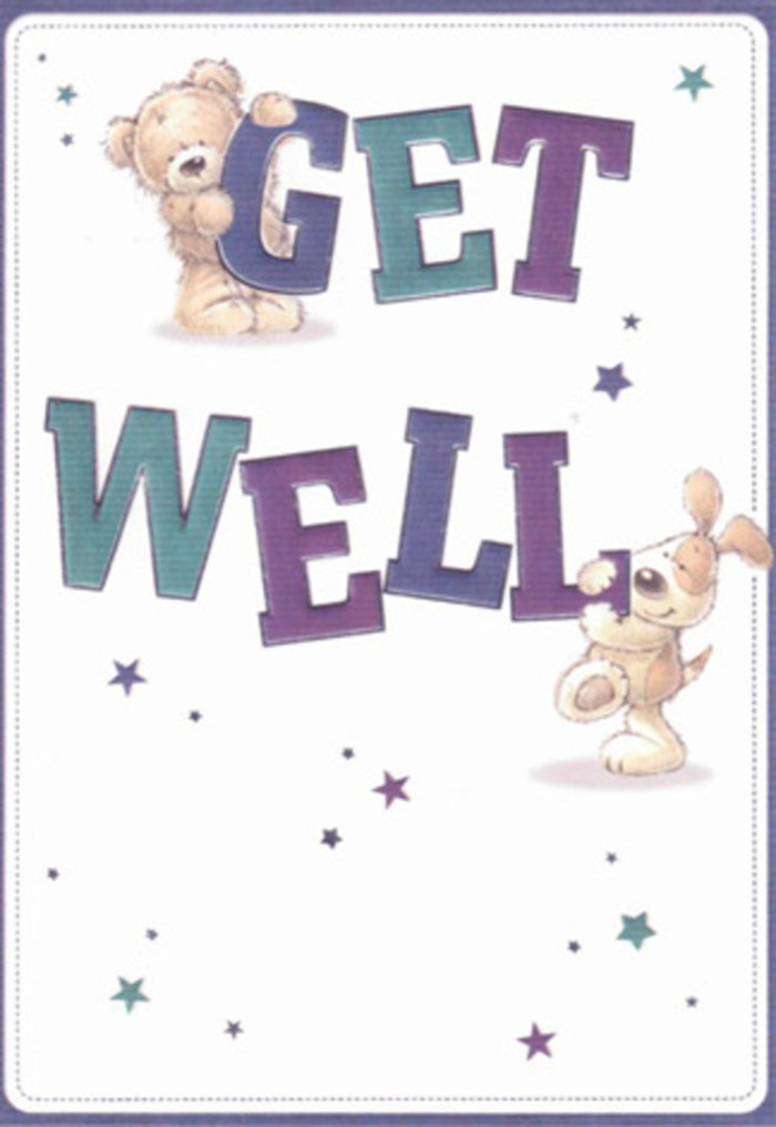 The spirit of gentle encouragement is beautifully captured in this illustrated get well card, where a friendly bear and a lively puppy share the spotlight while scattering good wishes with every star. Large, playful letters shaded in deep purples and sea greens anchor the design, while a constellation of stars weaves through the scene, each one sending a whispered message of hope. The bear's soft fluff and the puppy's velvety ears are so richly textured, you can almost feel the warmth radiating, not unlike the fresh scent of flowers prepared by Flowers Merton. The clean white background allows the joyful characters to stand out-inviting the same lightness and reassurance a delivery of vibrant blooms brings to homes from Wimbledon to Colliers Wood. This card feels as thoughtful as a bouquet composed with precision and care, uplifting the spirits of anyone on the mend. Whether tucked alongside a hand-tied arrangement or sent on its own, it's an offering of friendship, local love, and positivity, ready to brighten any recovery day in Merton.