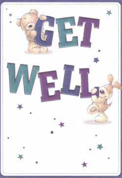 Radiating comfort and cheer, this playful get well card showcases a cuddly teddy bear clasping the 'GET' while a spirited puppy bounds around the bold 'WELL'-each figure depicted with such warmth, they seem plucked from a childhood story read in one of Merton's leafy parks. The gentle, rounded forms of both animals are accentuated by intricate fur strokes that bring the scene to life, inviting the viewer to imagine the soft, calming presence of a loyal companion. The card's message is spelled out in rich purples and vivid teals, echoing the uplifting colours often found in Merton's local flower arrangements. Wisps of sparkling stars float across the crisp white backdrop, infusing the composition with hints of hope and possibility-much like the small joys waiting just beyond Morden Hall Park. The entire scene feels meticulously crafted, offering the deliberate care and emotional lift of a bouquet chosen for a friend in need. An ideal accompaniment to fresh blooms from a nearby florist, this card brings together artistry, affection, and the neighbourhood spirit that characterises Merton's community.