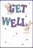 This get well card sparkles with playful optimism, its heartwarming design starring a charming teddy bear and a spirited puppy working together to balance the jubilant 'Get Well' message. Vivid shades of indigo and teal electrify the bold text, while dusky blue and lilac stars tumble across a pale, creamy stage, infusing the image with hope and a touch of magic. The bear's plush fur and the puppy's floppy ears are depicted so invitingly, you can almost feel their reassuring softness-like the embrace of a beloved pet waiting at home in Merton. The entire composition radiates warmth, much like the feeling of receiving a surprise floral delivery from a local shop. Every illustrated detail evokes the attentive care Merton florists bring to their arrangements, making this card not just a note but a tangible token of kindness and encouragement for anyone in recovery throughout the neighbourhood.