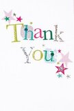 This thank you card emanates gentle happiness, its every feature designed to lift the heart much like a well-timed bouquet delivered in Merton. The phrase 'Thank You' stands out in playful, multicoloured type-gleaming silver, sunbeam yellow, leaf green, and tranquil blue-some letters dotted or textured with stitching that brings to mind hand-sewn crafts from a local market. A scatter of stars in pink, teal, and metallic silver float around the central message, adding a celebratory yet intimate touch. Against the pristine white background, the design feels spacious and soothing; the lively letters and stars seem to waltz in quiet harmony. This card channels the essence of heartfelt gratitude, equal parts whimsical and sincere. I imagine it accompanying a Flowers Merton bouquet on its way to a home near Morden Park or Raynes Park, a tangible expression of appreciation thoughtfully crafted for every recipient in our beloved community.